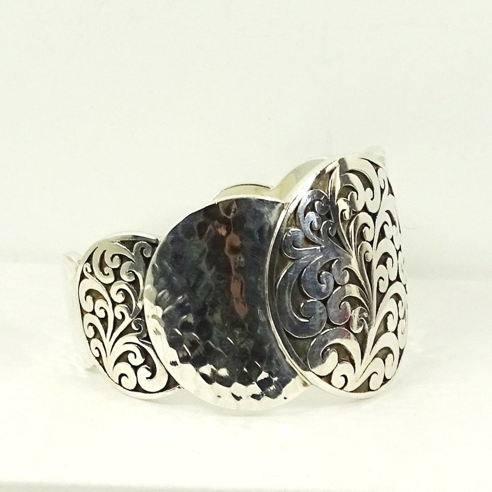 LOIS HILL Sterling Silver Hammered Scroll Design Cuff Bracelet 7"